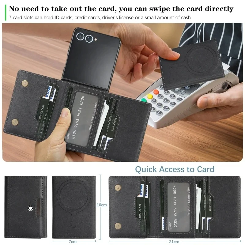 

High Quality Business Strong Magnetic Card Holder Leather Phone Case for Samsung Galaxy Z Flip 7 FE 6 5 4 3 Sle Protector Cover