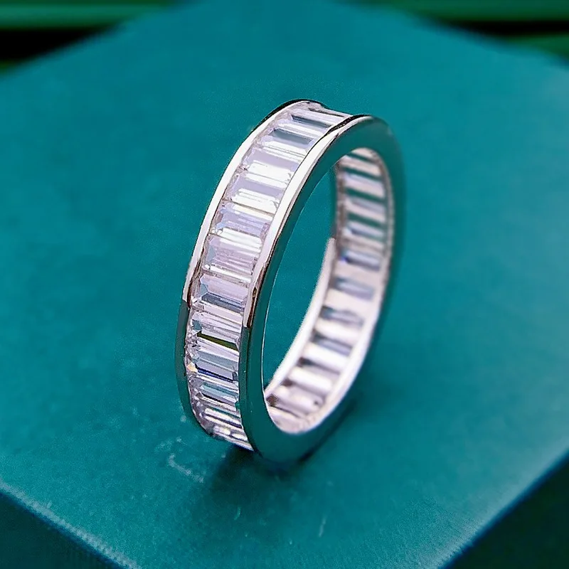 S925 silver square inlaid ring, European and American full diamond ring, trendy men's and women's pair ring wholesale