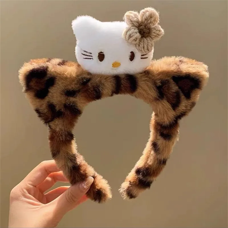 Novo bonito dos desenhos animados olá kitty gato outono e inverno de pelúcia bandana feminina lavagem rosto bandana hairpin acessórios para o cabelo