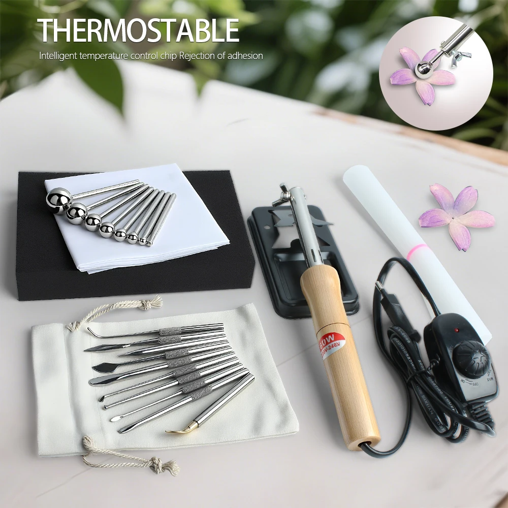 Fabric Flower Ironing Machine Soldering Iron Flower Making Tool Ironing Tools DIY Adjustable Temperature Ball Trowel (EU Plugs)