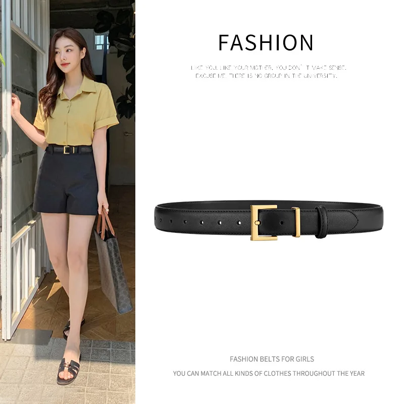 New Women's Belt Needle Buckle Designer Black Luxury Belt Cowhide Versatile Simple Jeans Suit Casual Pants Decorative Belt