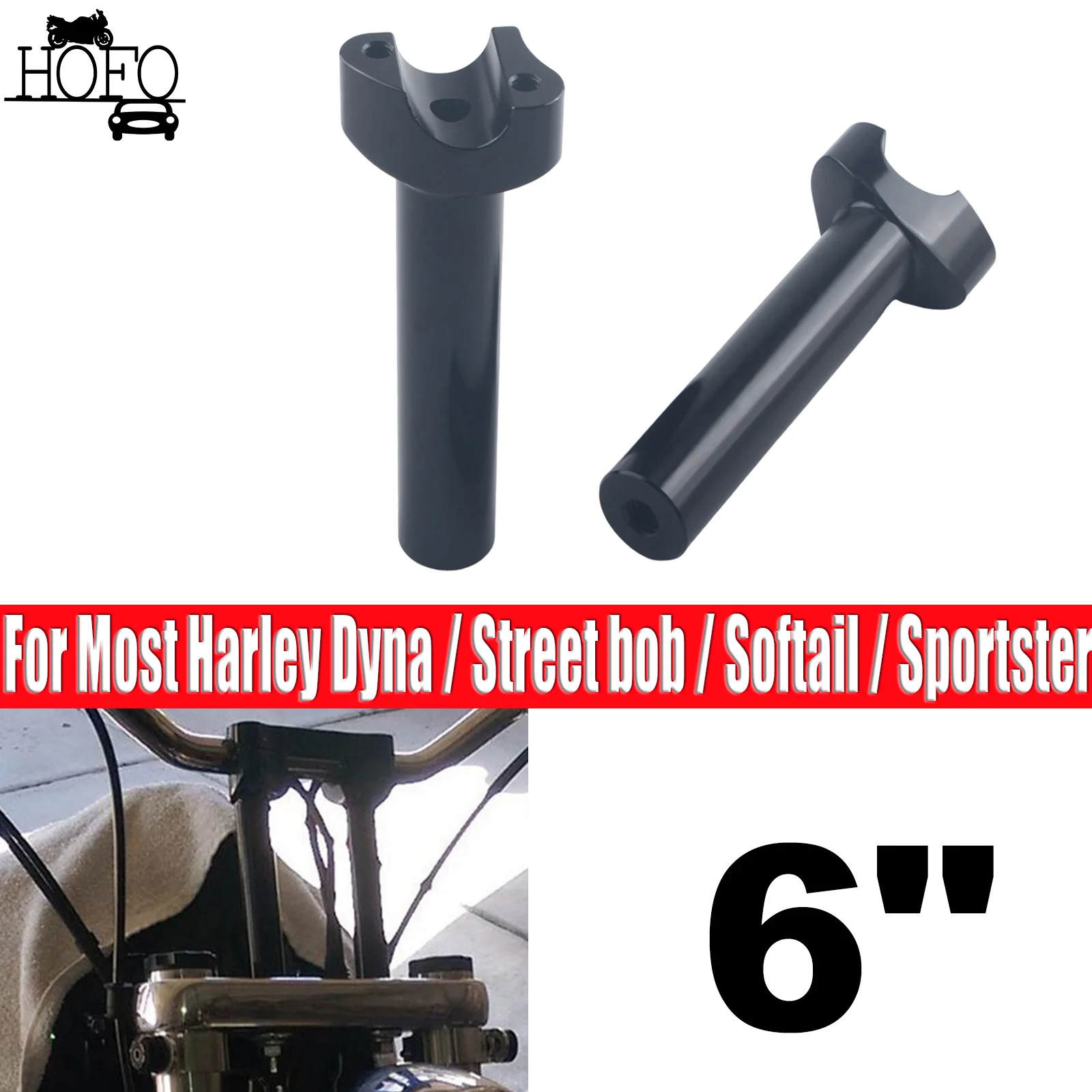 

6" Straight Handlebar Risers For Most Harley Dyna / Street bob / Softail / Sportster and Other Models