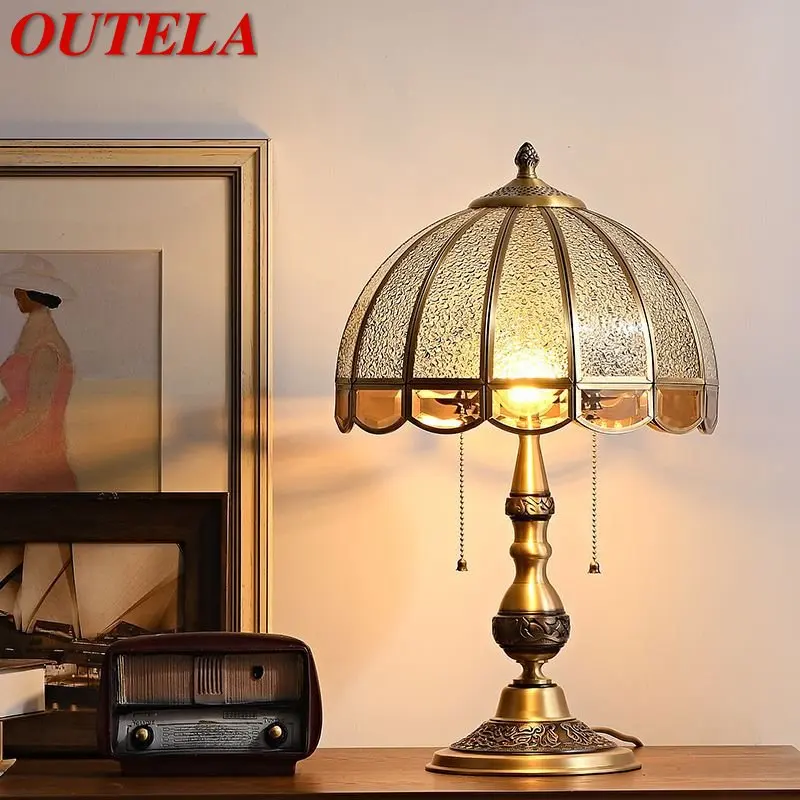 

OUTELA Modern Brass Table Lamp LED Retro Creative European Glass Desk Light for Home Living Room Bedroom Bedside Decor