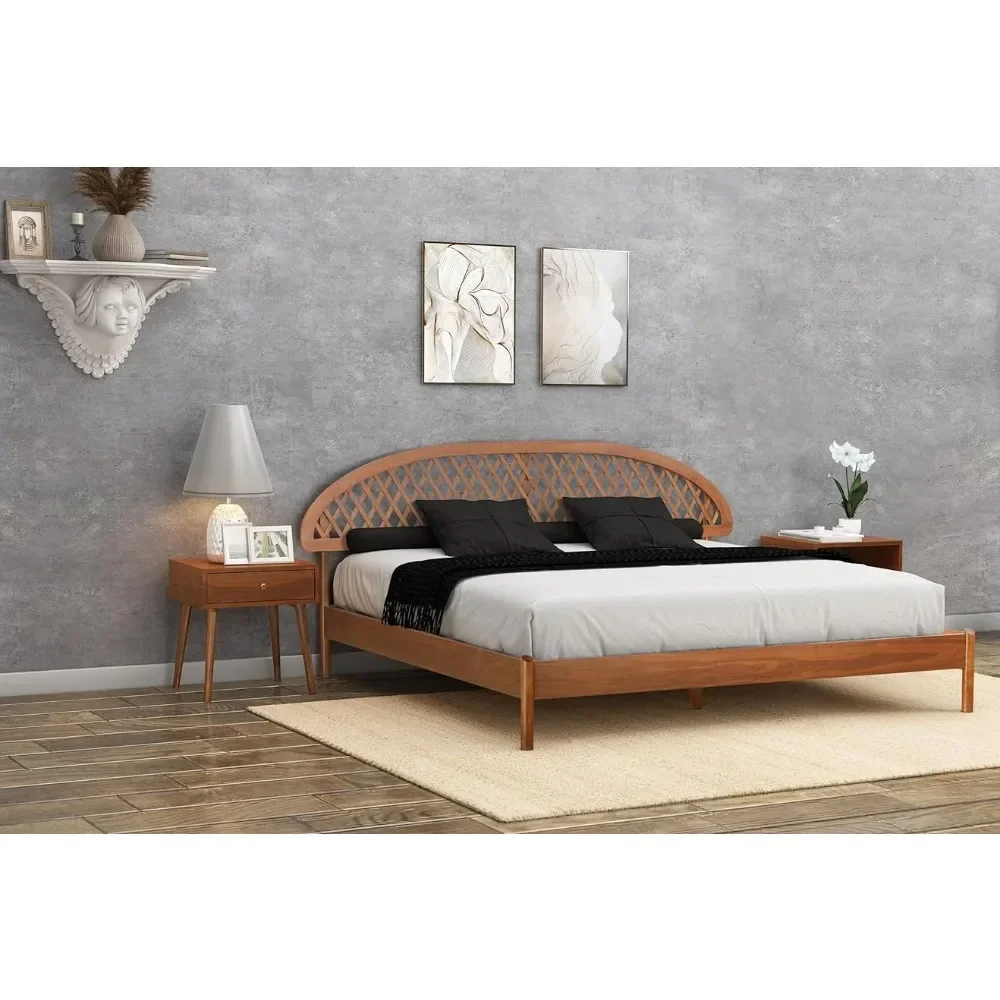 

Bed Frame, Gemstone Wood with Headboard, 1000 Lb Capacity, Easy Assembly, King Size Dark Walnut, Wooden Center Stand