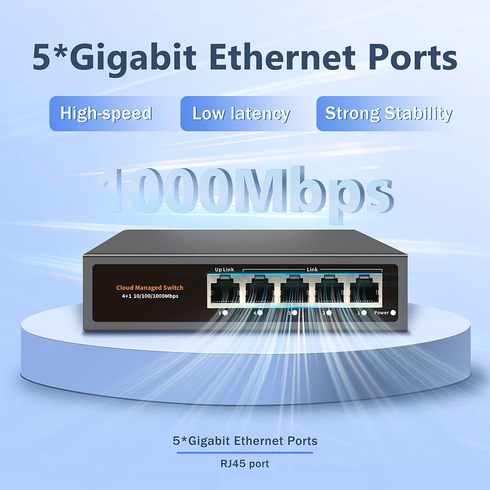 WEB/APP Cloud Managed Gigabit Ethernet Network Switch 5 Port 100/1000Mbps Switch Internet Splitter Desktop RJ45 Hub