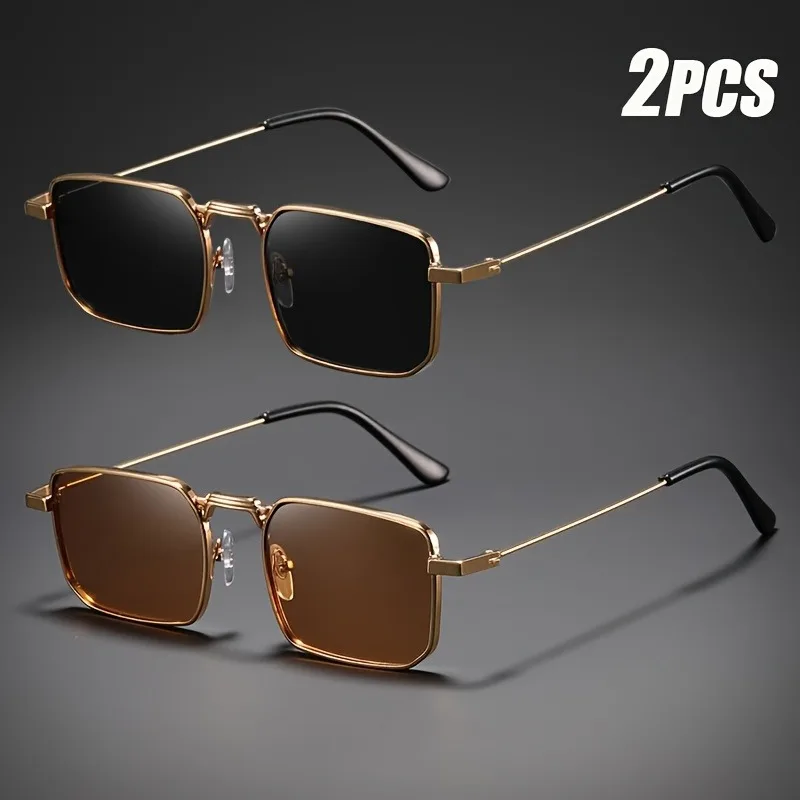 2-Pack Retro Square Glasses, Unisex Style, Ideal for Birthday Gifts and Photo Props.