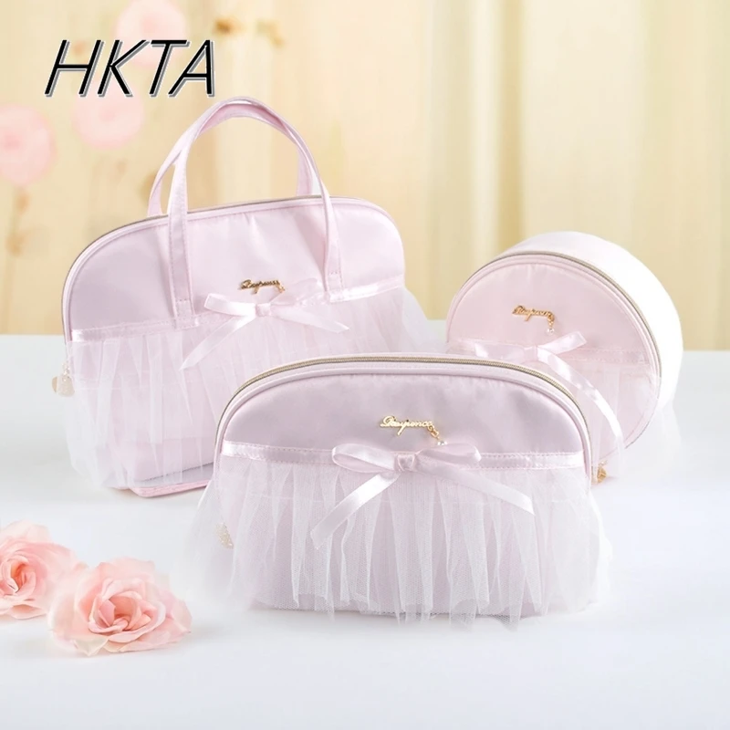 

Japanese Style Pink Cosmetic Bags Women Girl Heart Large Capacity Portable Travel Multifunctional Portable Storage Cosmetic Bags