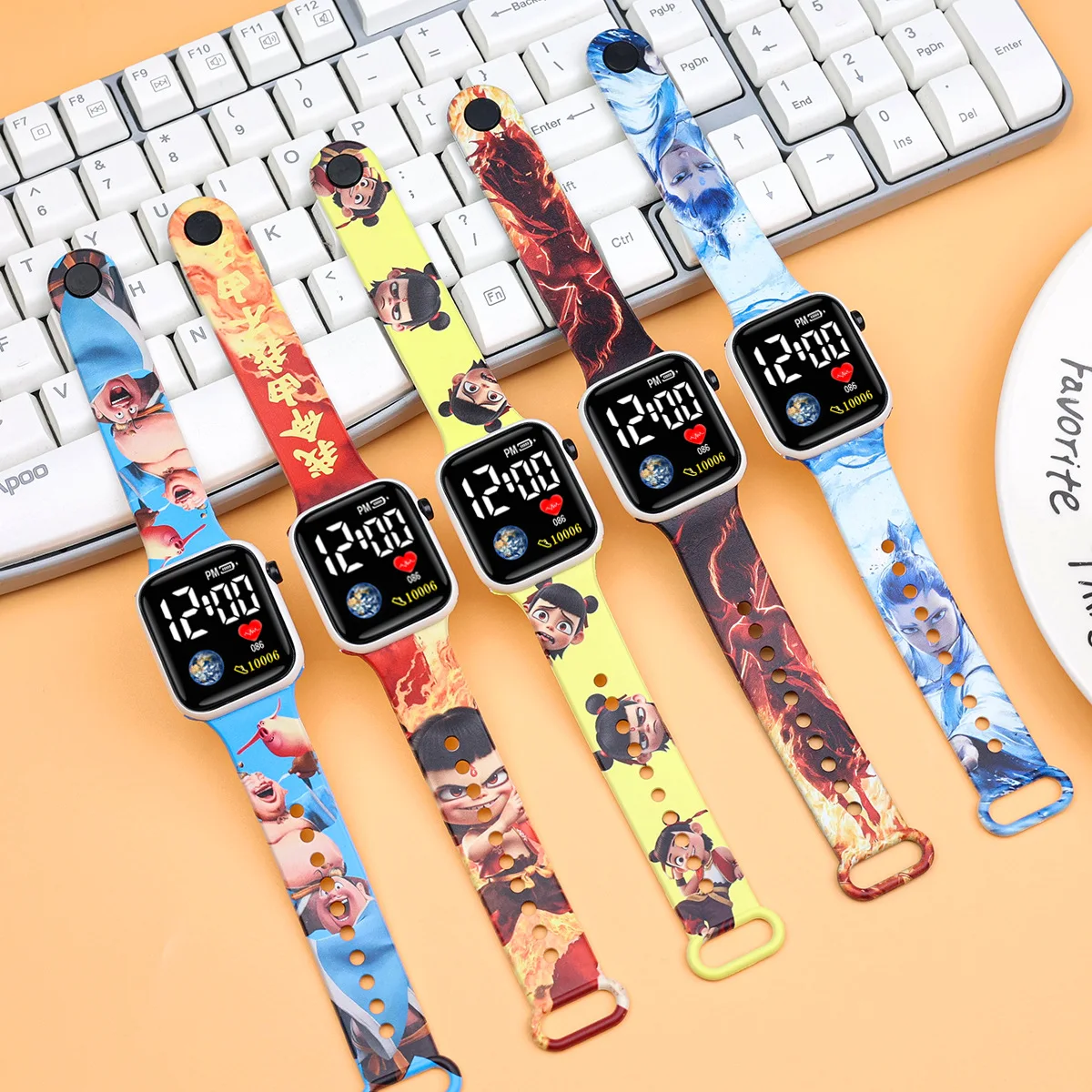10pcs/lot Cute Cartoon Color Printed LED Electronic Student Watch Fashionable Square Button  Clock Girls Boys Student Gifts