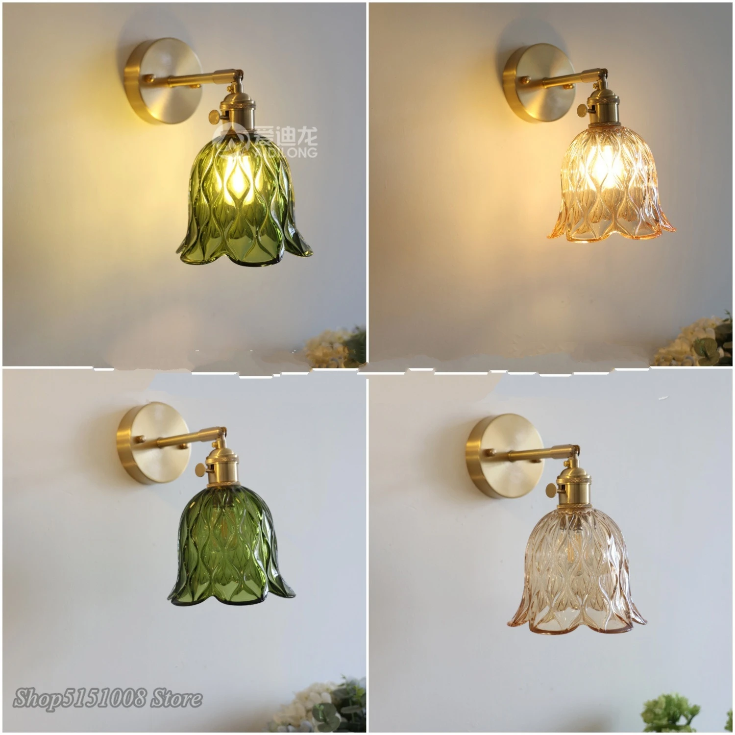Nordic Seagrass Green Wall Lamp with Glass Shade Elegant Wall Sconce with Switch Steering for Home Decor Lighting Fixtures