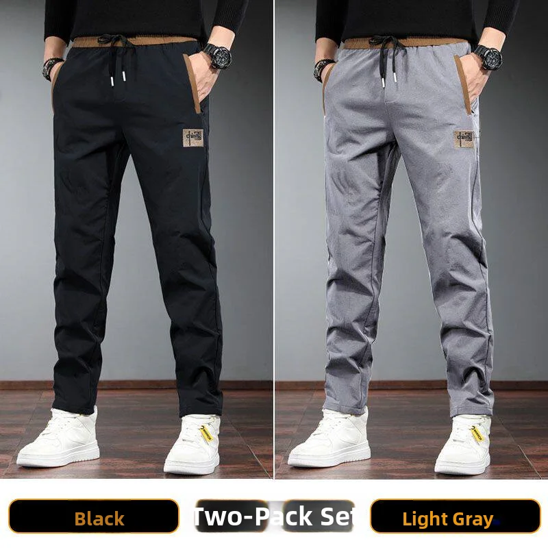 Ice Silk Straight Leg Pants Men's Summer Construction Worker Elastic Waist Loose Casual Long Trousers for Working