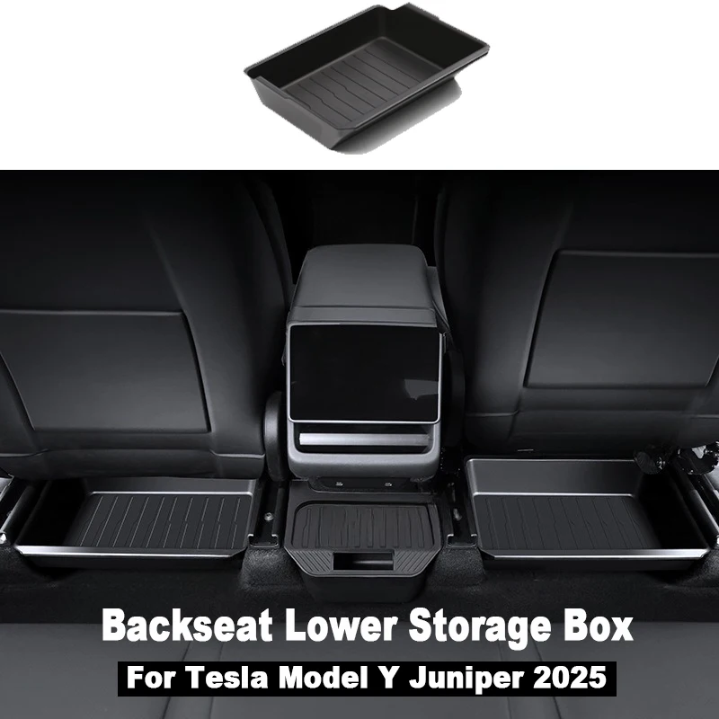 

Нижний ящик для хранения на заднем сиденье для Tesla Model Y Juniper 2025, скрытый лоток-органайзер, мусорный бак, внутренние автомобильные аксессуары, черный АБС-пластик