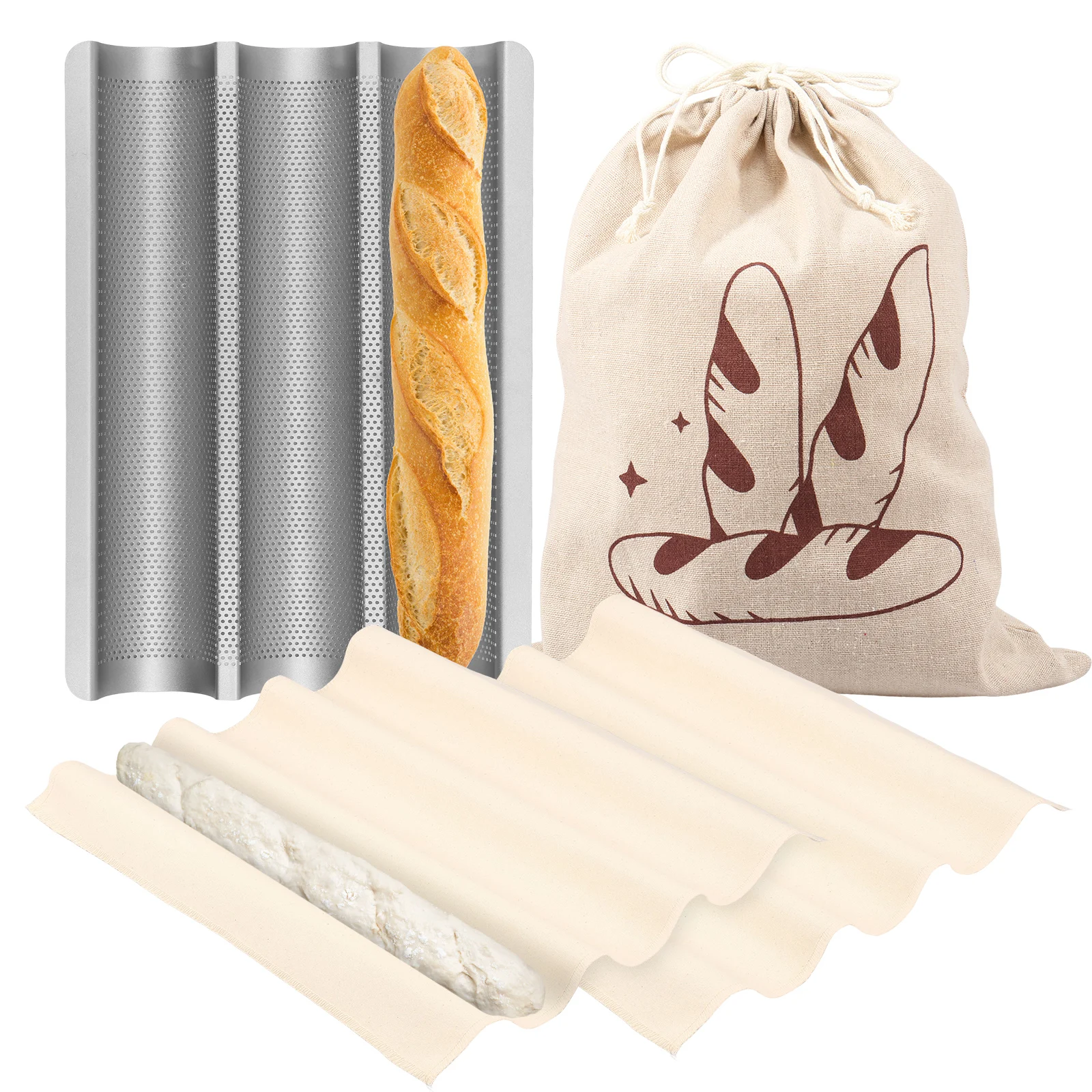 

3-слотовая форма для выпечки французского хлеба, антипригарная перфорированная форма-багет с тестом, ферментированная ткань, форма для выпечки хлеба, форма для тостера