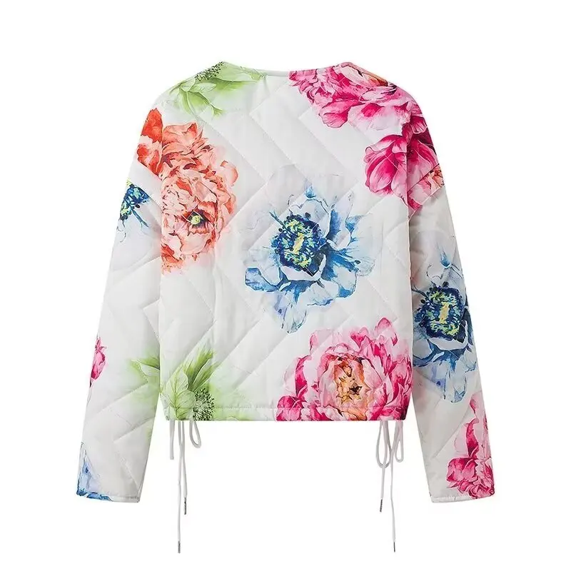 Chaquetas acolchadas florales Vintage para mujer, Chaqueta con botones y lazo para mujer, trajes dulces para Festival, ropa elegante 2024