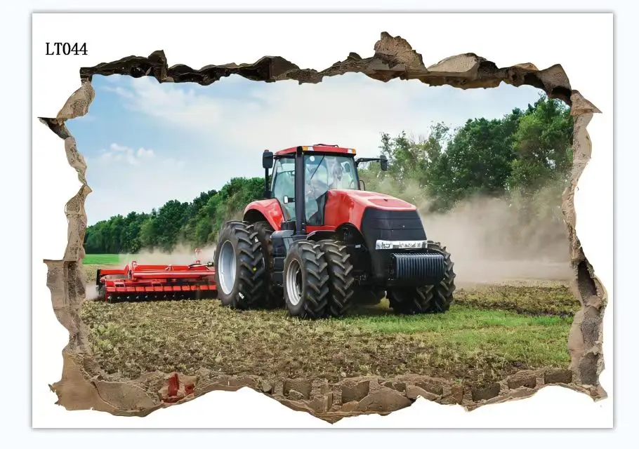 3D large-scale heavy-duty agricultural equipment wall stickers, excavators, tractors, children\'s room home decoration murals