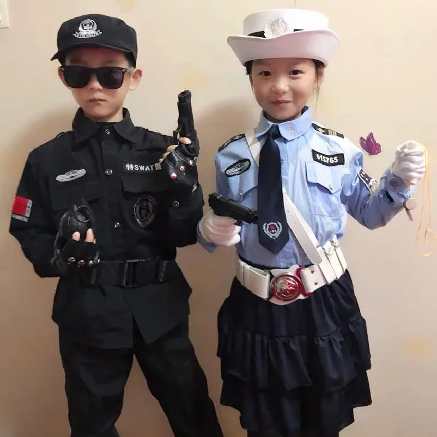 Halloween Karneval Party Kinder Polizisten Special Force Cosplay Kostüme Polizist Offizier Pretend Kleidung Jungen Mädchen Weihnachtsgeschenk