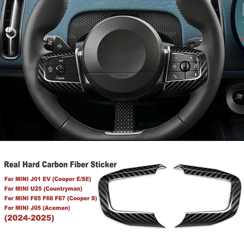 

Наклейка из настоящего углеродного волокна для Mini Cooper S F65 F66 F67 E SE J01 EV J05 Aceman U25 2024 2025, накладка на кнопку рулевого колеса