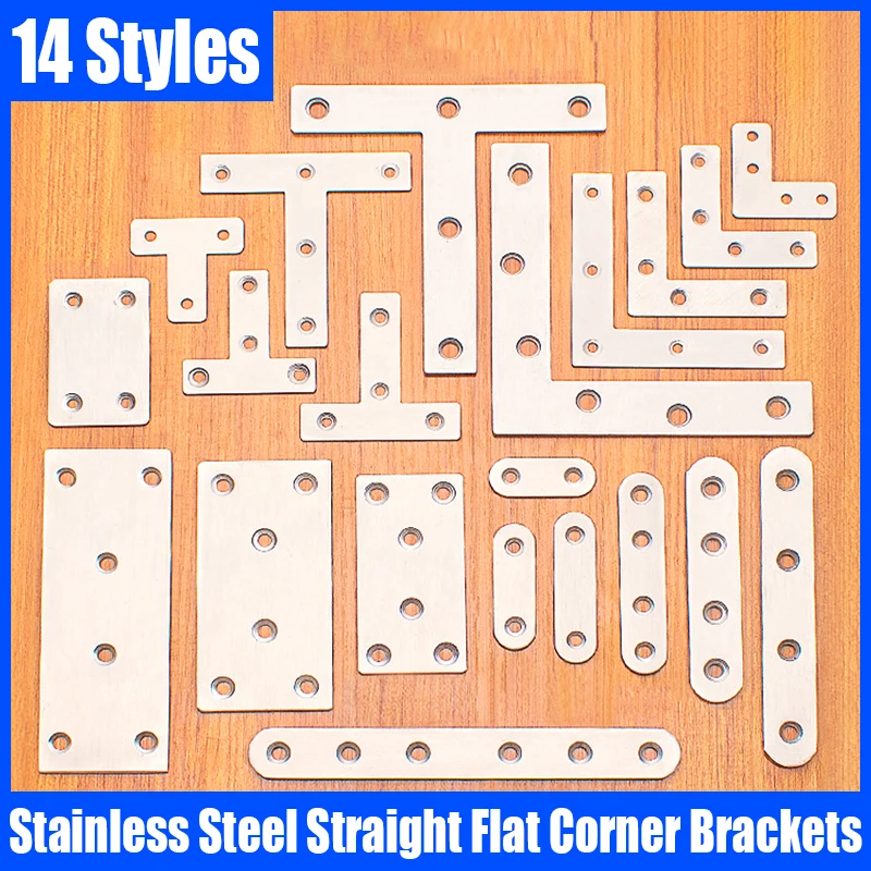 2-10PCS Stainless Steel Straight Flat Corner Brackets Plate Corner Brace Joint Bracket Fastener Repair Bracket For Furniture