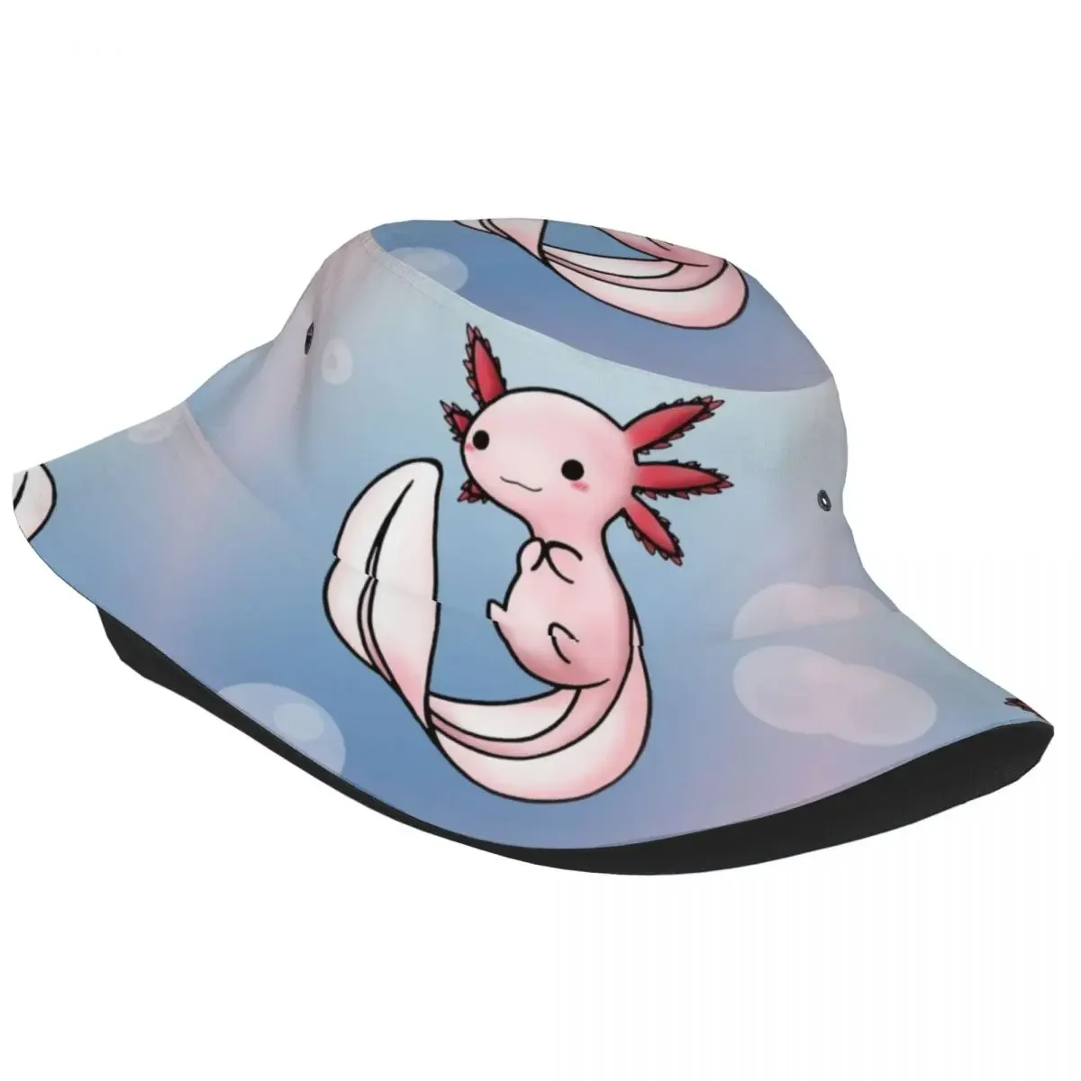 Custom Axolotl Smiling Bucket Hats Women Men Fashion Summer Beach Sun Fish Salamander Adorable Fisherman Cap