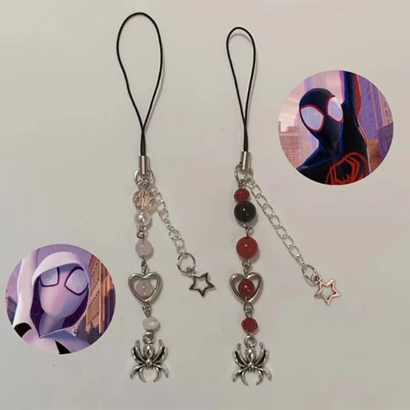 Miles and Gwen Couple Keychain Handmade Spider Phone Chain y2K Gothic Beaded Keychain Backpack Pendant Chrismats Gift