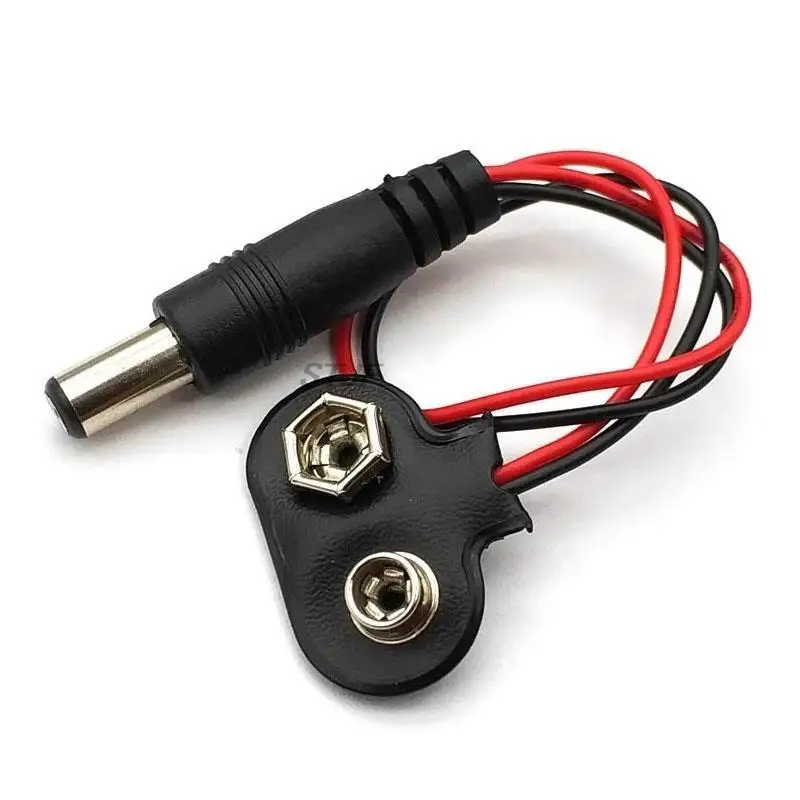 Bateria Clips Conector Buckle, Conexão do cabo vermelho preto, 9V, 15cm