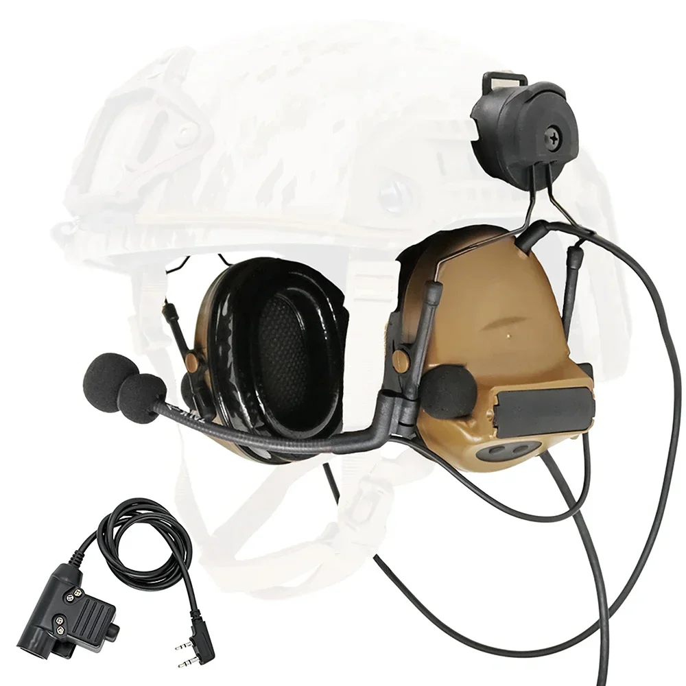 Hearangel TacticalCII Airsoft Headset Shooting Ear Protection Headphones for ARC Rail Helmet with Tactical U94 Ptt