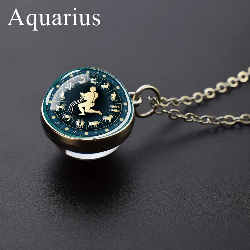 12 علامات زودياك كرة زجاجية الأبراج قلادة قلادة مجوهرات الأزياء النساء برج العذراء السرطان الحمل الجوزاء هدية عيد ميلاد #4