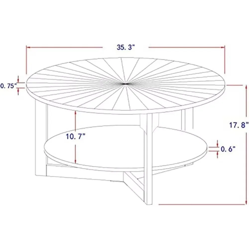 Mesa de centro redonda para sala de estar, mesa de centro circular de 2 camadas com armazenamento, mesa de centro natural rústica para apartamento