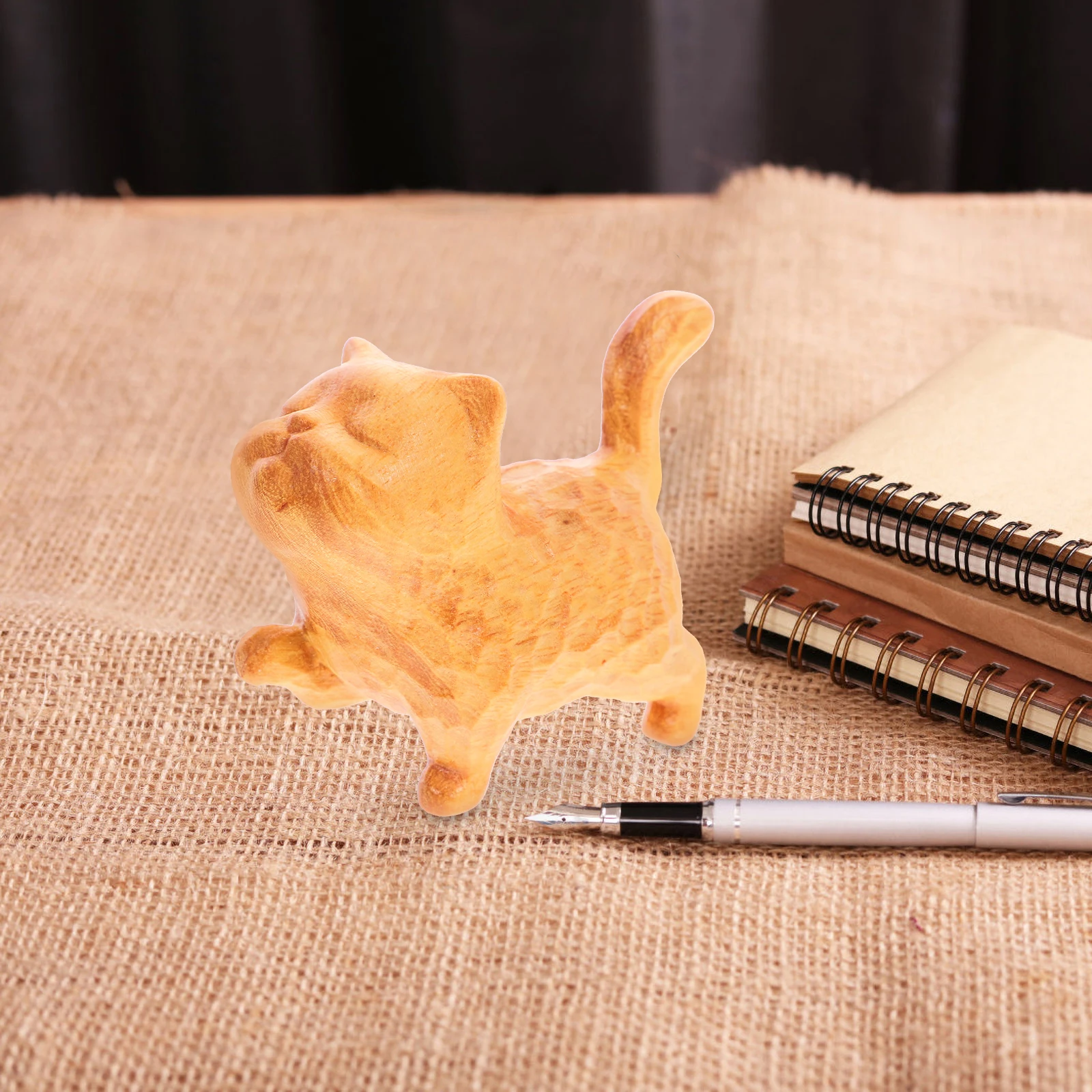 

Solid Wood Cat Sculpture Desk Figurines Kitten Cartoon Desktop Standing Decoration Statue Wooden