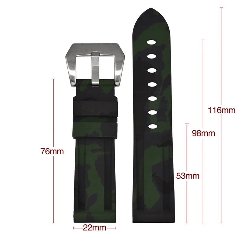 Silicone Watch Band for Panerai Strap Camouflage Rubber Bracelet Sport Replacement Watch Band for Omega Band 20mm 22mm 24mm 26mm