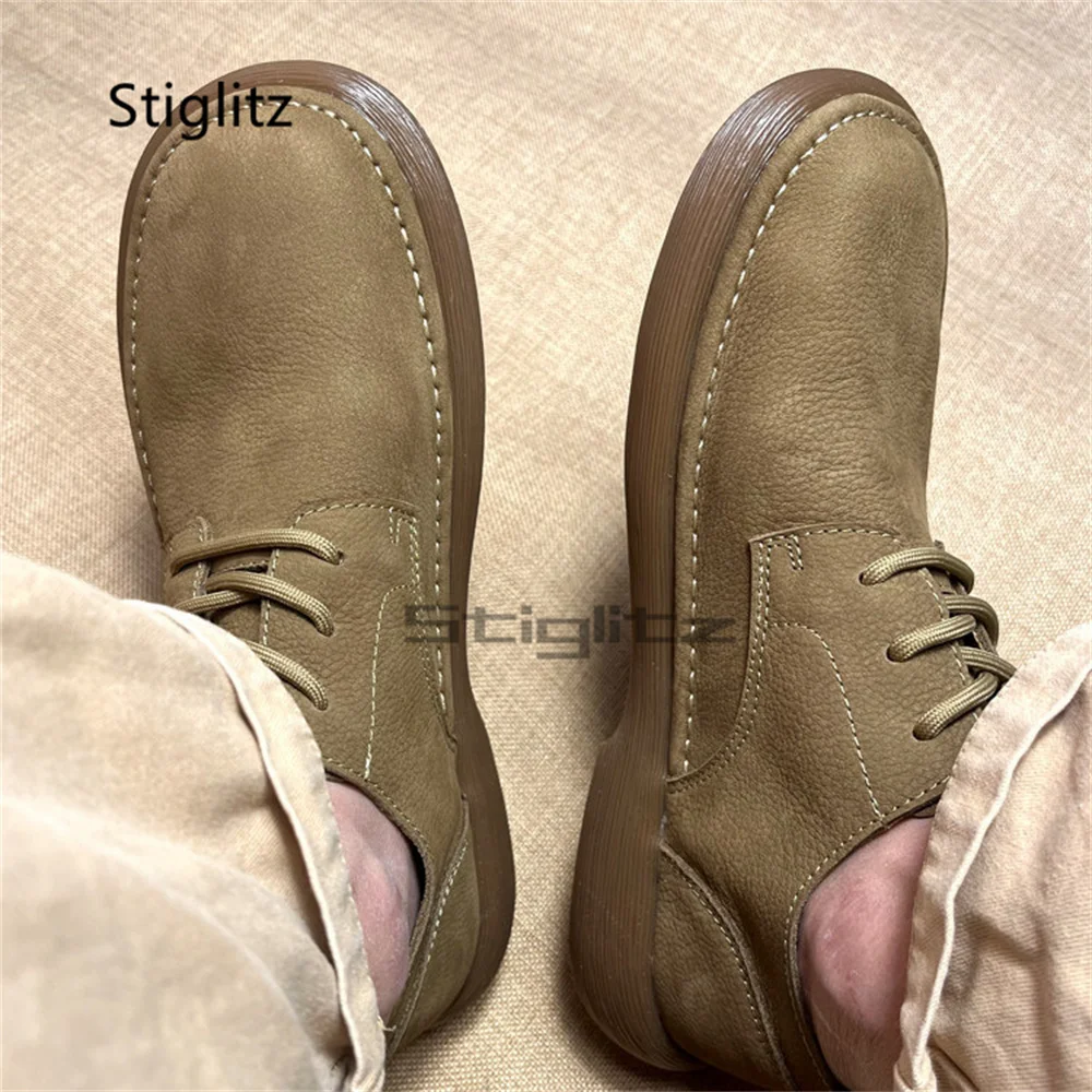 

Soft-Soled Cowhide Casual Shoes for Men Vintage British Style Handmade Lace Up Men's Comfortable Leather Driving Daily Shoes
