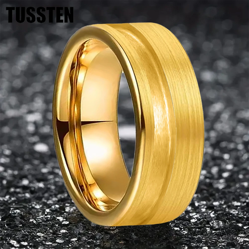 TUSSTEN 8MM Plane Tungsten Blank Core Ring for Customized Inlay with 2mm Offset Groove Pipe Cut Matte Comfort Fit
