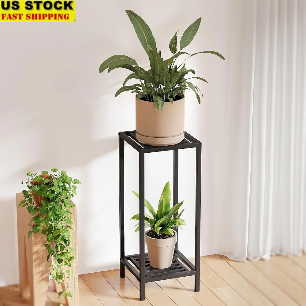 Heavy Duty 2 Tier Plant Stand Indoor Outdoor Metal Flower Display Rack Rustproof Steel Garden Sturdy Shelf