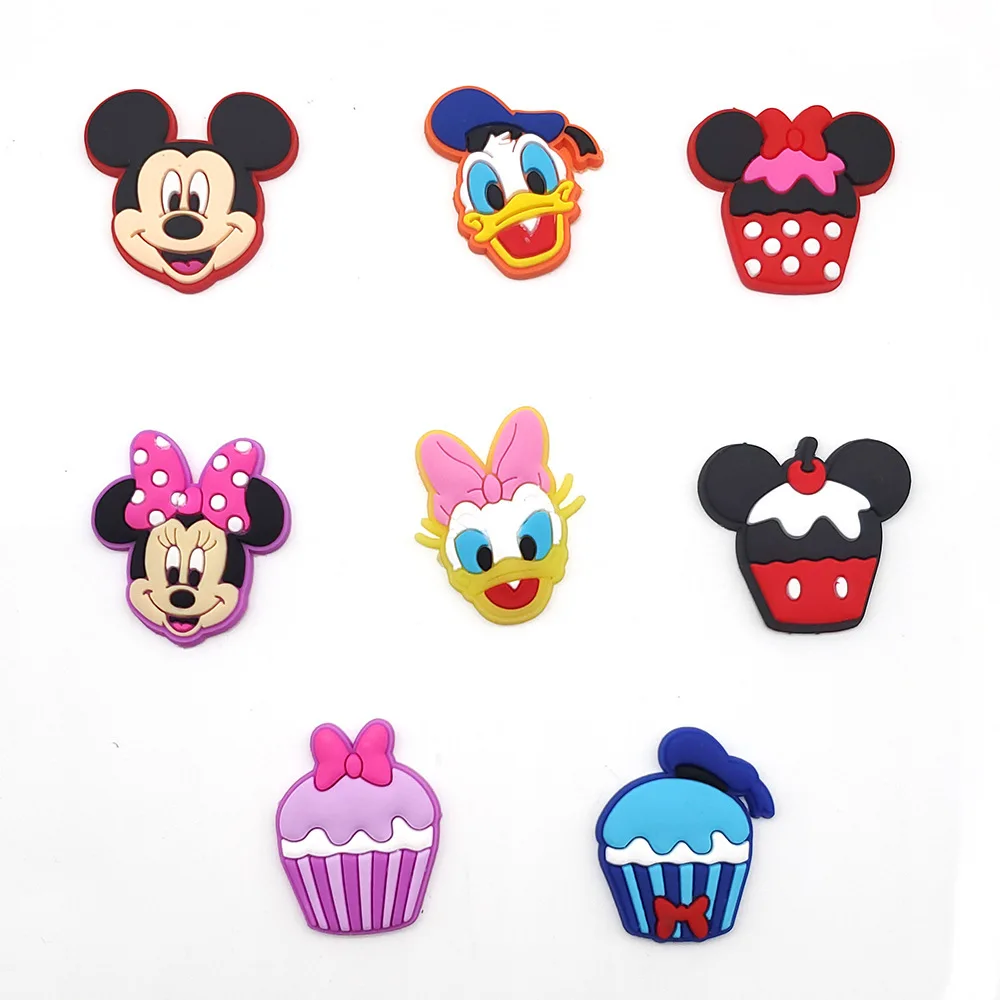 8Pcs set Mickey Minnie series PVC Shoe Charms Cartoon Cupcake Pattern Detachable Clog Shoe DIY Decor Accessories croc decoration