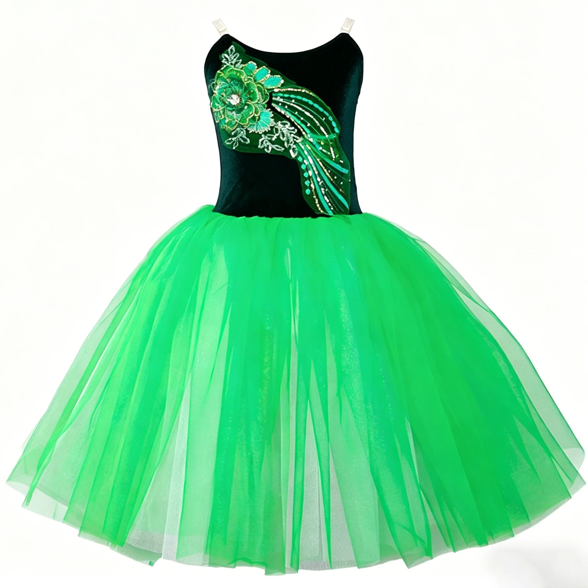 

Professional Elegant Gauzy Ballet Dress Flower Sequins Patchwork Rhinestone Ballerina Party Dress Children Girl Dance Costumes
