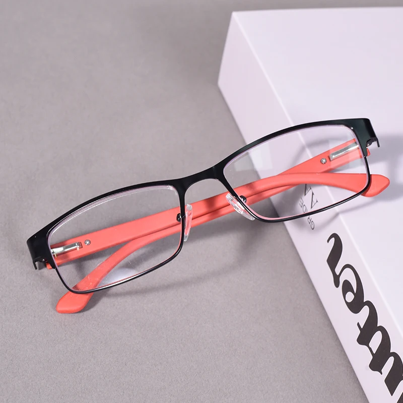 Blaulicht-blockierende Lesebrille für Herren, Computer-Leser, Metallrahmen mit Federscharnier, quadratischer Rahmen für Männer und Frauen + 100 + 150 + 200