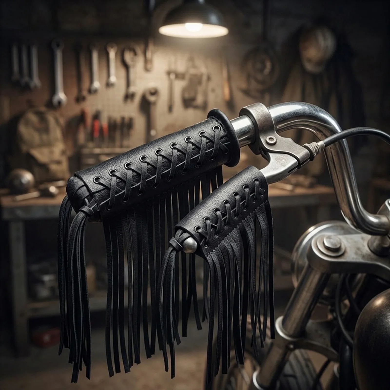 Motorcycle Brake Lever Tassel Cover Kit Featuring PU Leather Build and Classic Fringe Design for Ride-Ready Appearance