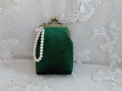 Lost In Vintage 13x9x3cm and Retro Velvet Bag with Decorative Pearl Kiss-lock  Evening Bag Clutch Winter Accessories Woven