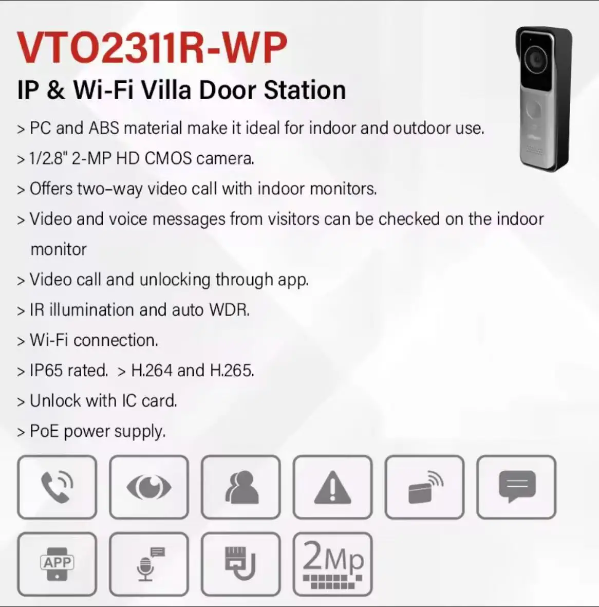 Dahua VTO2311R-WP Original 2MP WiFi PoE Doorbell Camera IP Video Intercom Supports Two-Way Video Call Unlock via IC Card APP New
