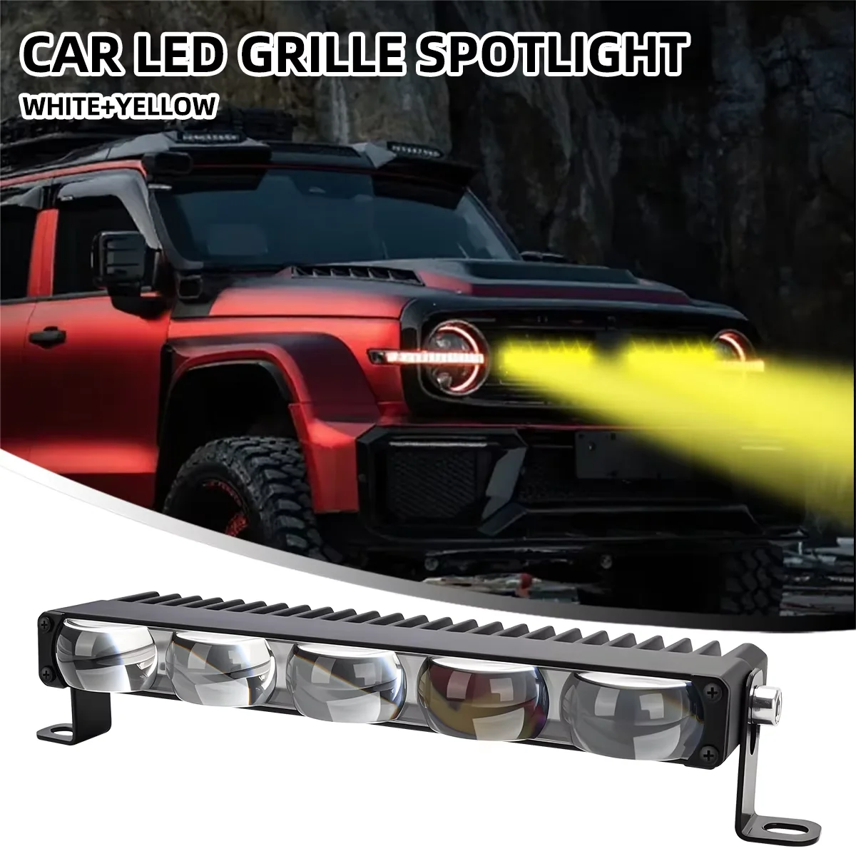 Dual Color Front Grille Long Row Work Light 12V 24V LED Light Bar 1/2/3/4/5 Lens Spotlight Driving Fog Light For Jeep Truck SUV