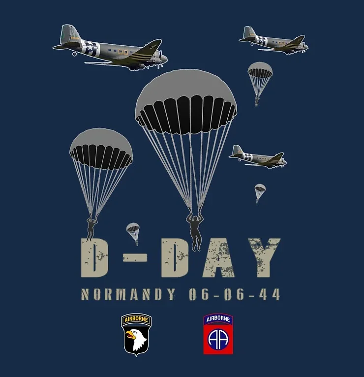Normandy D-Day USA 82nd 101nd Airborne Division Paratroopers T-Shirt Short Sleeve Casual 100% Cotton O-Neck Mens T-shirt