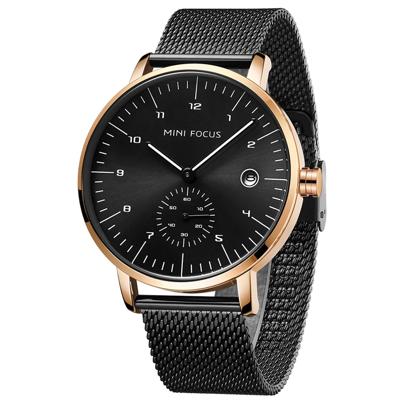 Mini Focus MF0303G ساعة الموضة الطلب الكبير شبكة فضية سوار فولاذي مقاوم للماء التقويم رجال الأعمال التناظرية ساعات الكوارتز