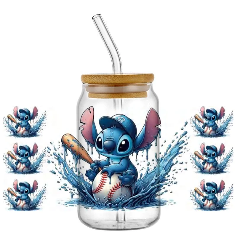 Miniso 16oz DTF Stitch 3D Cups Sticker Mixed Design Sportsman Selfadhesive Baseball Deca UV Wrap Transfer Custom Labels DIY Logo