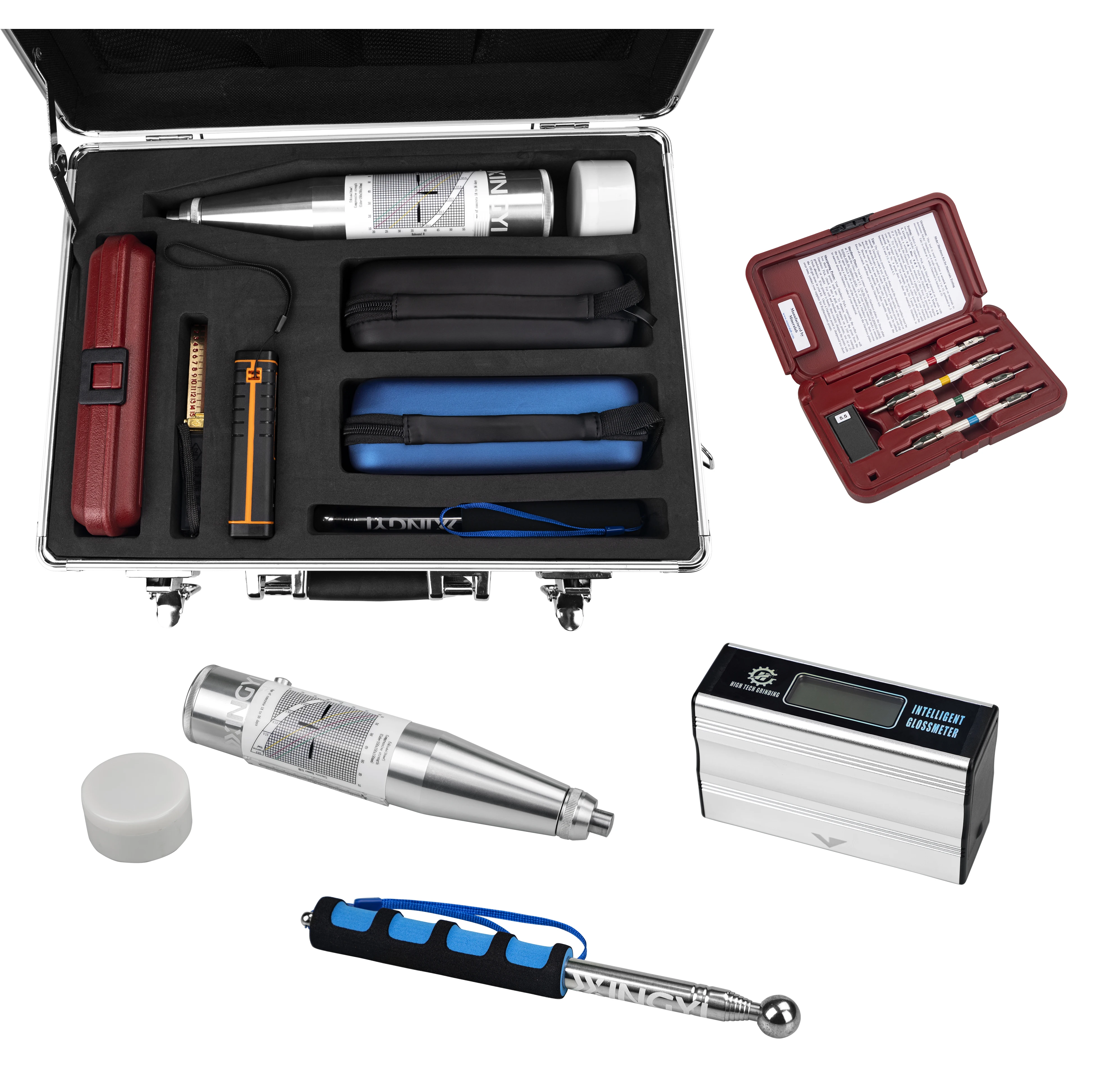 Including Rebound Hammer Gloss Meter Mohs Pencil Hollowing Hammer  Concrete Test Tools Set