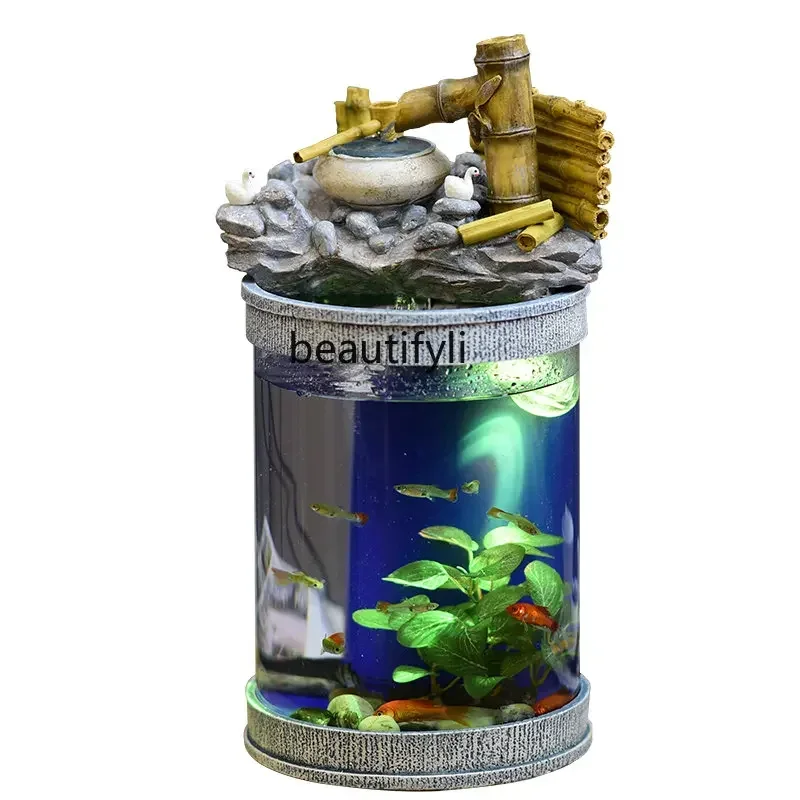 

13Back Filter Glass Fish Tank Ecological Flowing Water Living Room Small Desktop Creativity Aquarium Landscape Change Water