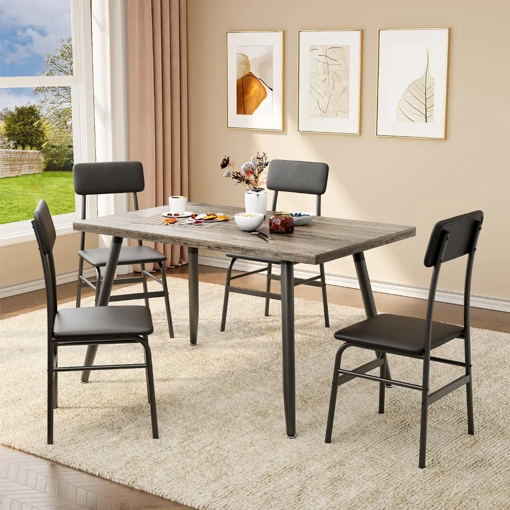 

5 Piece Dining Table Set for 4, Modern Metal & Wood Kitchen Dinner Table with Chairs, Space-Saving, Perfect for Small Spaces