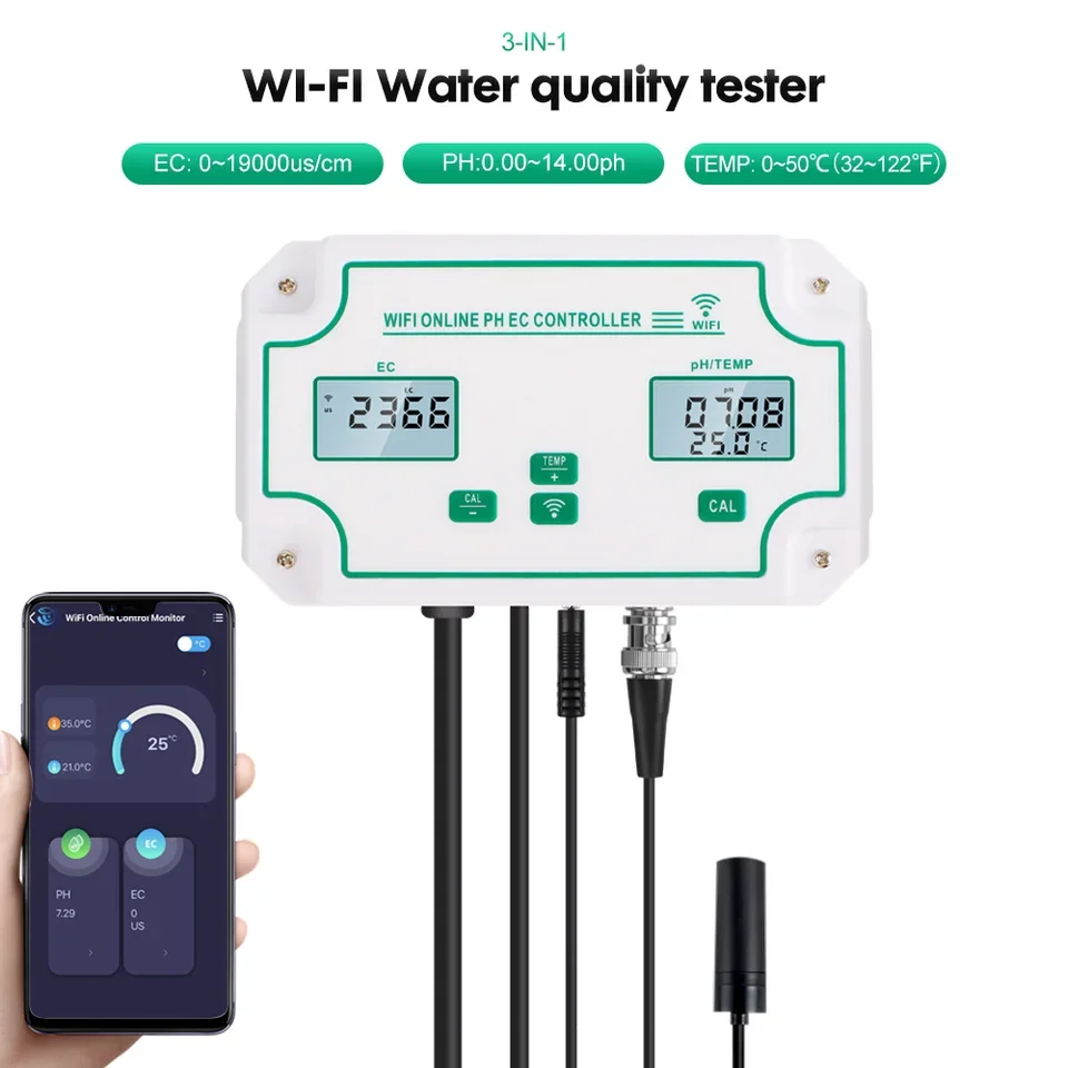 HEDAO WiFi Water Quality Tester PH/EC/Temperature Meter Smart Wireless Online APP