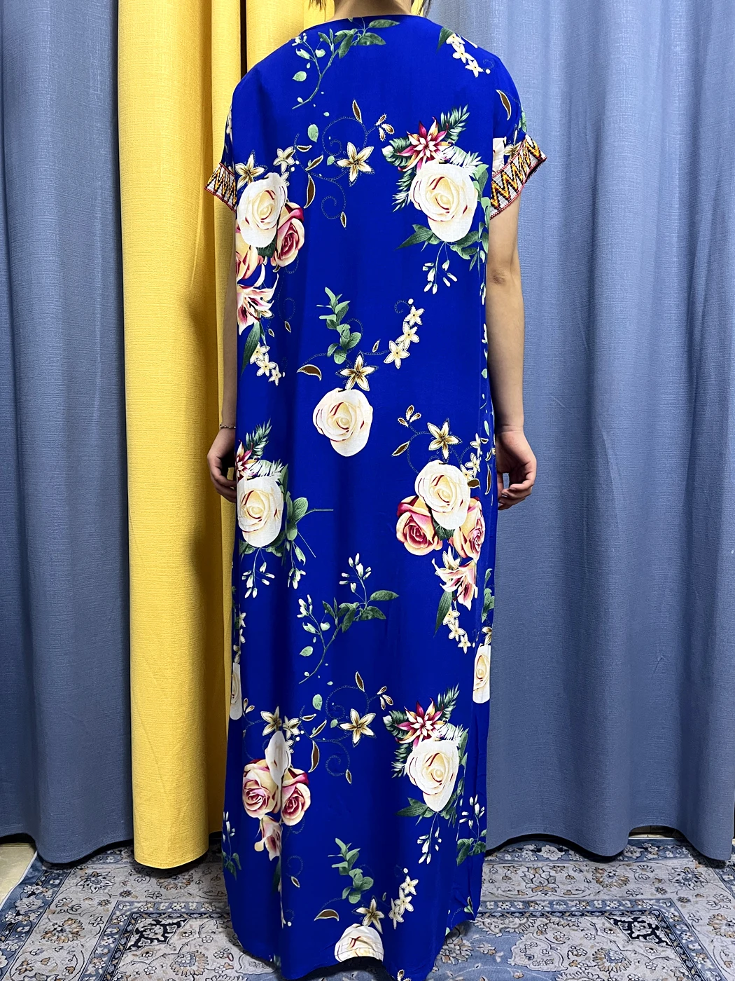 Abayas-Robe Courte en Coton à Imprimé Floral pour Femme, Col en V, Coupe Cintrée, Écharpe de Sauna, Mode Dubaï, 2023