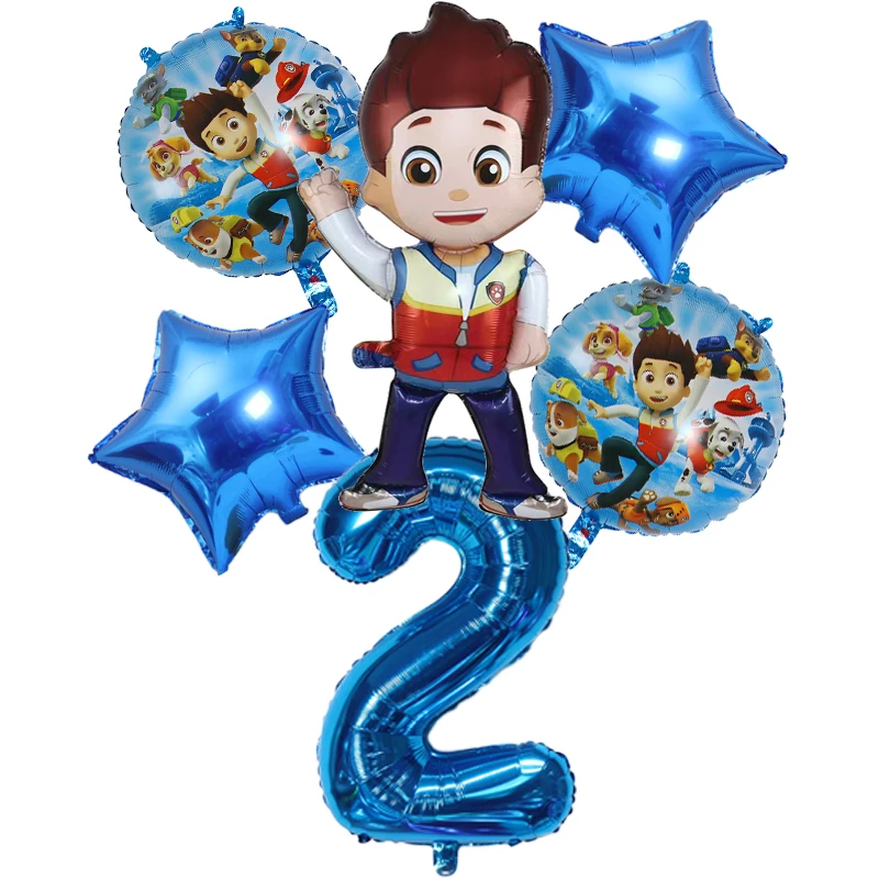 6pcs 새로운 발 순찰 생일 풍선 세트 라이더 록키 주마 에베레스트 알루미늄 호일 풍선 어린이 생일 장식 기사