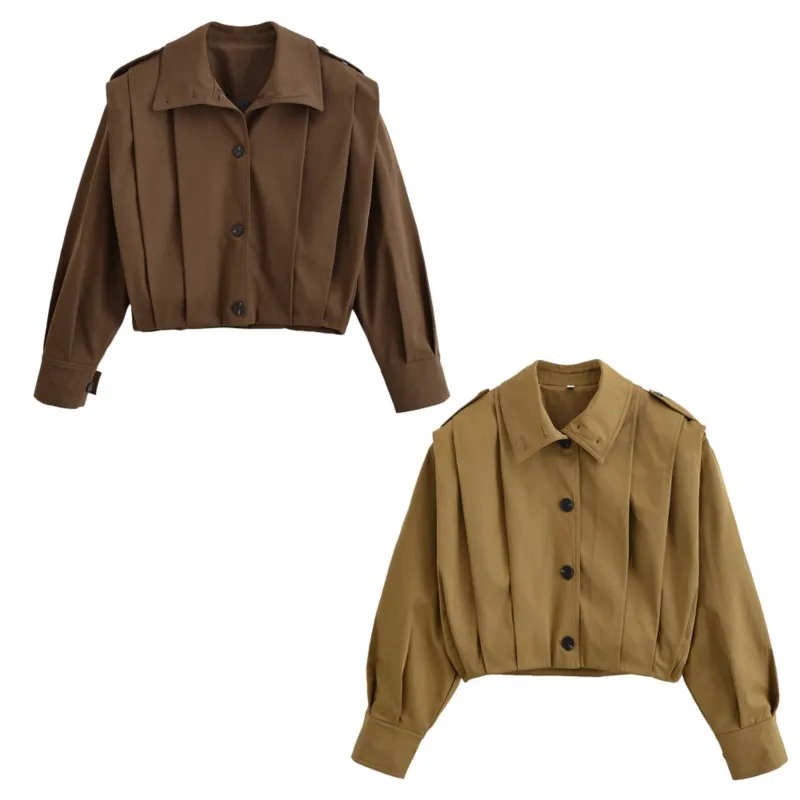 HipSeam Women's Winter Jacket New 2026 High Neck Long Sleeve Button Pleated Women's Woolen Jackets Simple Chic Female Coats