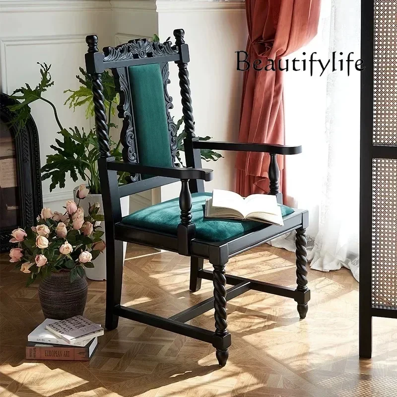 0 Black Knight Solid Wood Sofa Chair/American Light Luxury Book Chair/Tiger Office Reception/Leisure Chair